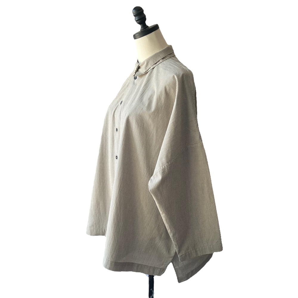 Eskander Gingham Check Boxy Double Collar Shirt | Size 1 SMALL
